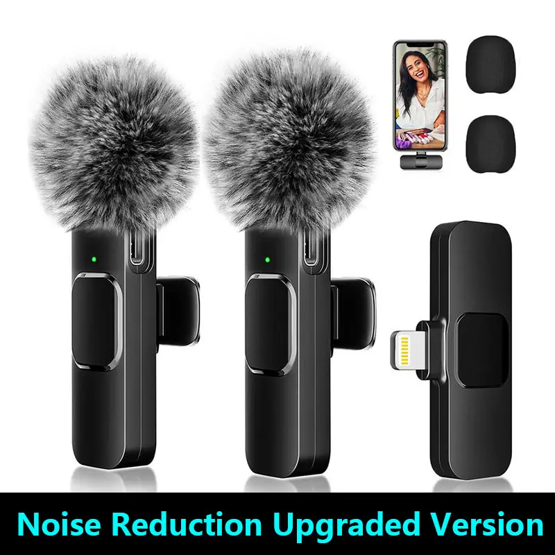 Wireless microphone party gift-2pcs Professional Wireless Lavalier Lapel Microphone for iPhone, iPad - Cordless Omnidirectional Condenser Recording Mic for Interview Video Podcast Vlog,YouTube,TikTok