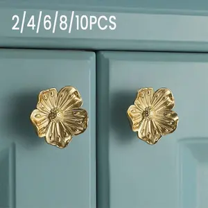 Vanity Pull Handles, Floral Design Brass Cabinet Knobs, Vintage Decorative Hardware, Kitchen & Bathroom Accessories