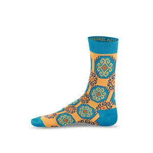 RAFAEL AZIZ Sham Designer Socks - Turquoise & Yellow Patterned Design, Suitable for Men, Fashionable Men's Footwear