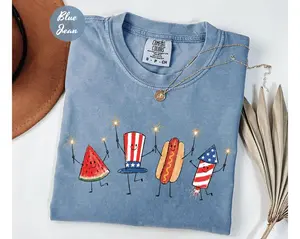 Comfort Colors Patriotic Doodle, Cute Fourth of July Shirt, Watermelon Hotdog Firework Shirt, Retro American Shirt, Funny Sumer 250th Shirt
