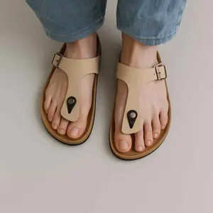 Open Toe Summer Cork Thong Sandals Genuine Leather Toe Post Beach US W8-8.5 EU39 Footwear Shoe Boho Style Women's Comfortable reef flipflops