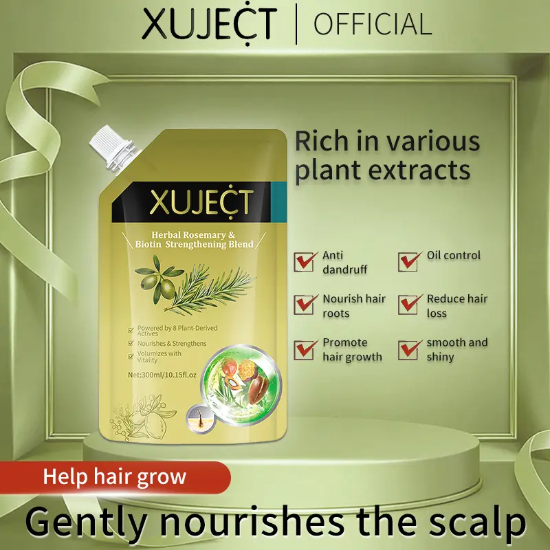 XUJECT Herbal Rosemary & Biotin Strengthening Shampoo 300ml Winter Hair Care for Thicker Healthier Hair with Ginseng Ginger Jojoba Oil Gentle Daily Use Buy 1 Get 1 Free Hair Thickening Conditioner Moisturizing