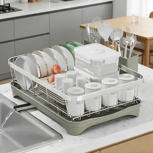 Gray Dish Rack with Adjustable Drainage Design Stainless Steel Kitchen Rack with Removable Drip Tray for Everyday Use