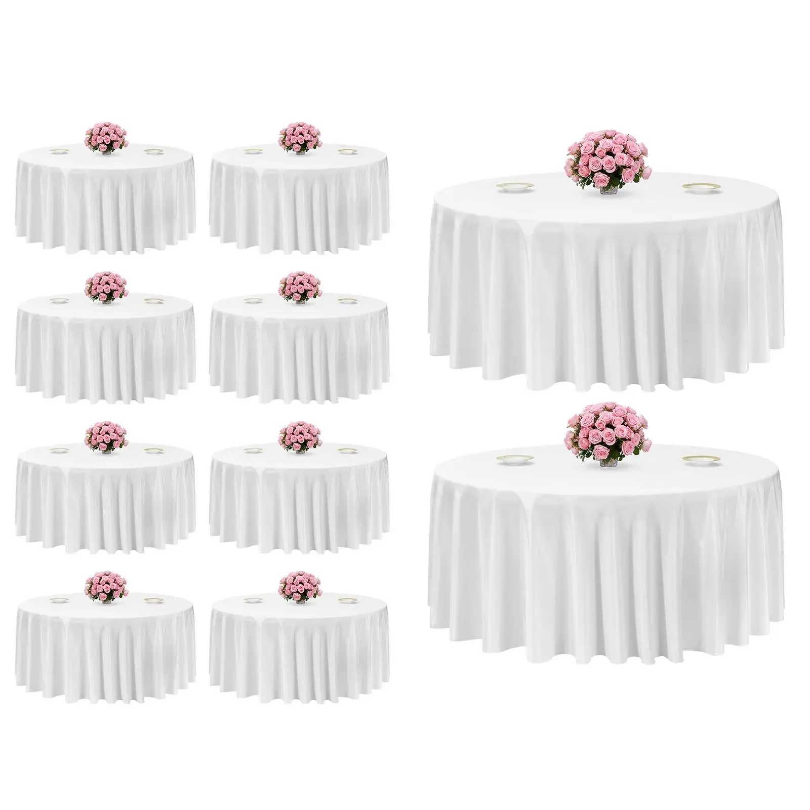 【Summerfinds】VEVOR White Round Tablecloths 10 Pack, 132 Inches in Diameter, Stain- & Wrinkle- Resistant, Machine Washable Table Clothes, Polyester Fabric Table Covers for Wedding, Party, Banquet, Formal Events