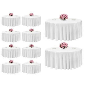 【Summervibes】VEVOR White Round Tablecloths 10 Pack, 132 Inches in Diameter, Stain- & Wrinkle- Resistant, Machine Washable Table Clothes, Polyester Fabric Table Covers for Wedding, Party, Banquet, Formal Events