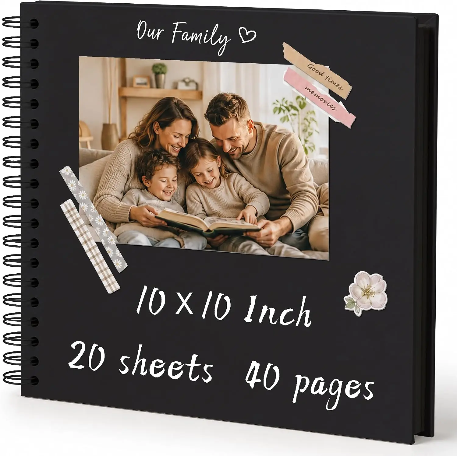 Blank Thick Kraft Paper Scrapbook Album, 10x10 in - 20 Sheets/40 Pages Black Scrapbooking Supplies for Wedding, Home Decor, Holiday Gift for Family