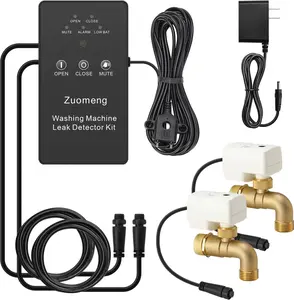 Washing Machine Water Leak Detector Kit with Dual Power Supply, Precise Sensor, Automatic Shut-Off Hot & Cold Valves 3/4" 90° , Alarm Sound and Alarm Light
