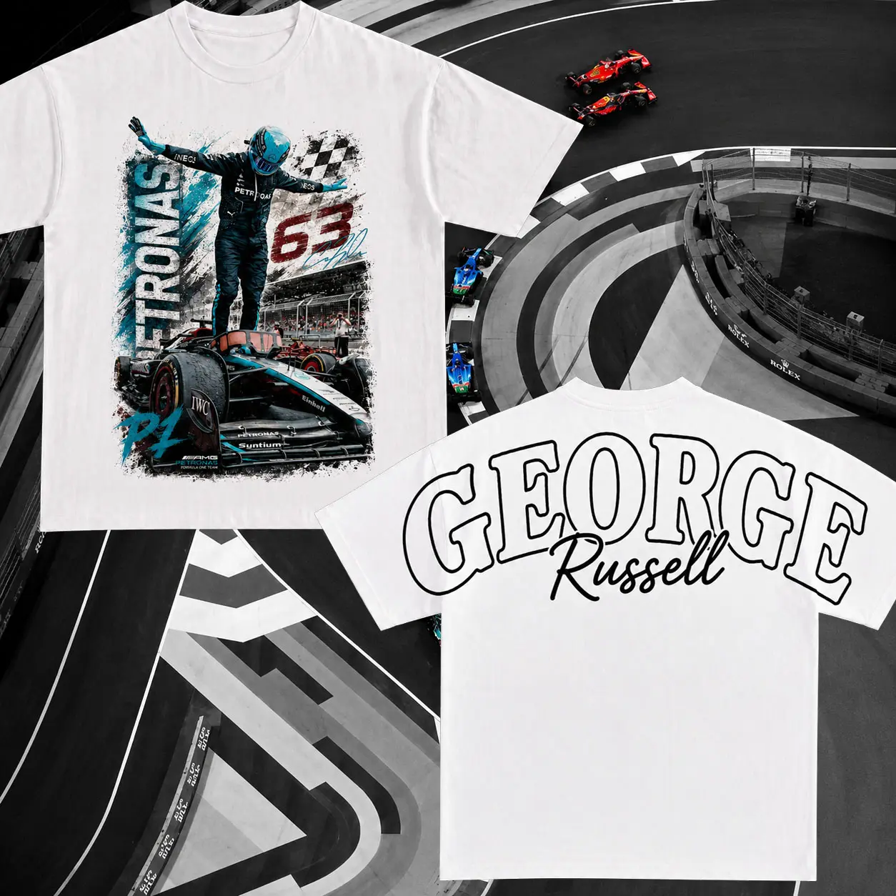 Ge0rge Russell No. 63 Vict0ry Graphic T-Shirt, Driver Tee, Front and Back Racing Print, Grand Prix Fan Streetwear