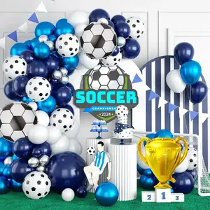 129pcs Football Theme Night Blue white Latex Balloons Garland Arch Kit for Soccer Birthday Wedding Anniversary Celebration Party Outdoor Indoor Background Home Bar Decor Supplies