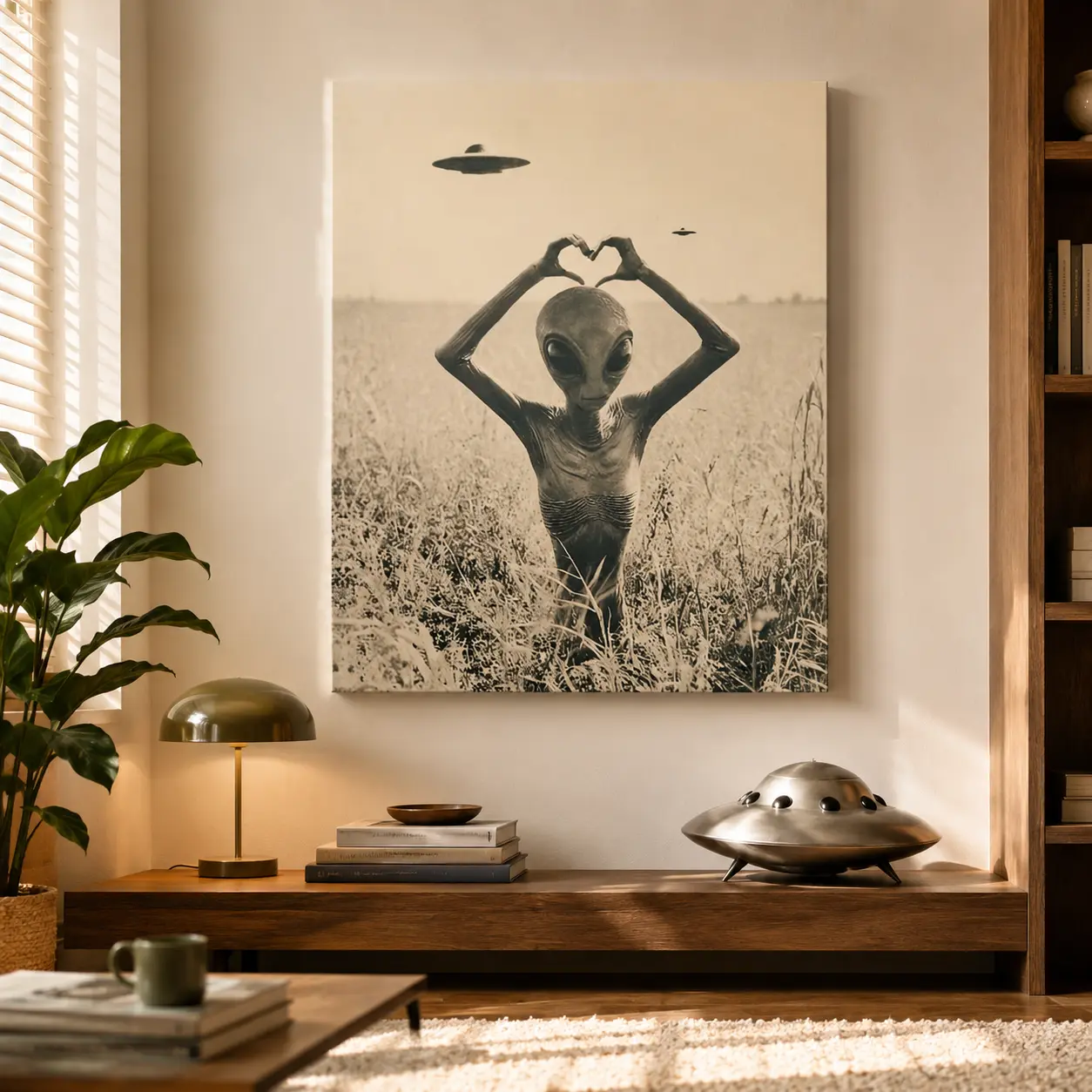 Alien Heart-Themed 2D Flat Canvas Artwork – Perfect for Living Spaces, Bedrooms, Offices, and Coffee Shops to Elevate Room Aesthetics
