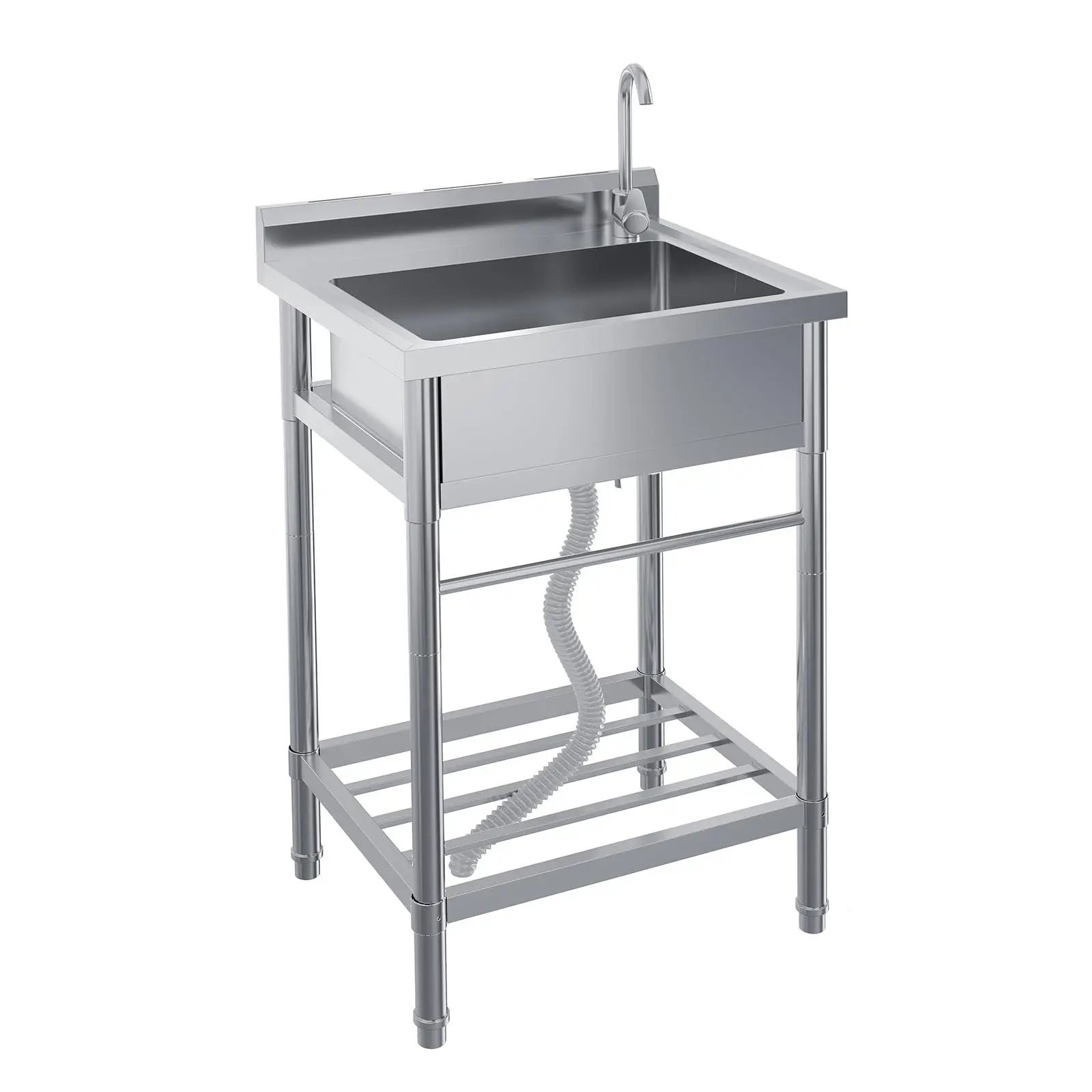 24-inch freestanding stainless steel sink with one bowl, hot and cold water tap | Keywords: laundry sink, garden, garage, heavy-duty laundry sink