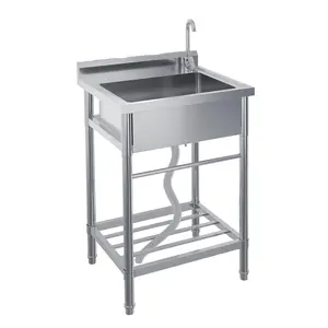 Stainless Steel Utility Sink, 24" x 20" x 41" Free Standing Single Bowl Sink with Faucet, Legs, Cold and Hot Water Pipe for Laundry, Kitchen, Garage, Outdoor, Garden, Heavy-Duty, Easy to Clean