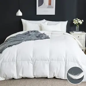 Goose Feather Comforter Queen Size, 100% Cotton Duvet Insert All Season, White Bed Comforter Quilted with 8 Corner Tabs Hotel Luxury Duvet Insert, 90 x 90 Inch, Machine Washable
