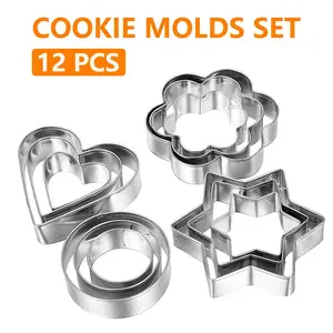 12-Piece Stainless Steel Baking Cookie Mold Set, Baking Utensils, Cookie Cutters Home, Ideal for Sugarcraft Tools, Durable and Easy to Use, Perfect for Home Bakers