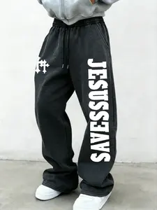 Y2K Aesthetic Vintage Washed Cotton Jesus Saves Graphic Geometric Sweatpants, Baggy Skater Streetwear Pants, Hip Hop Loose Fit Trousers, Casual Chic Bottoms, Cozy & Durable for Casual Daily Wear, Skateboarding, Street Style Outfits, TikTok Viral Fashion