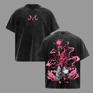 Majin Buu Vintage Washed Anime T-Shirt Kid Buu Pink Energy Graphic Tee Oversized Streetwear Retro Shirt Heavy Cotton Gift for DBZ & Anime Fans 100% Premium Cotton Relaxed Fit - Menswear, Clothes japanese Dragon Ball Vegeta unisex manga apparel