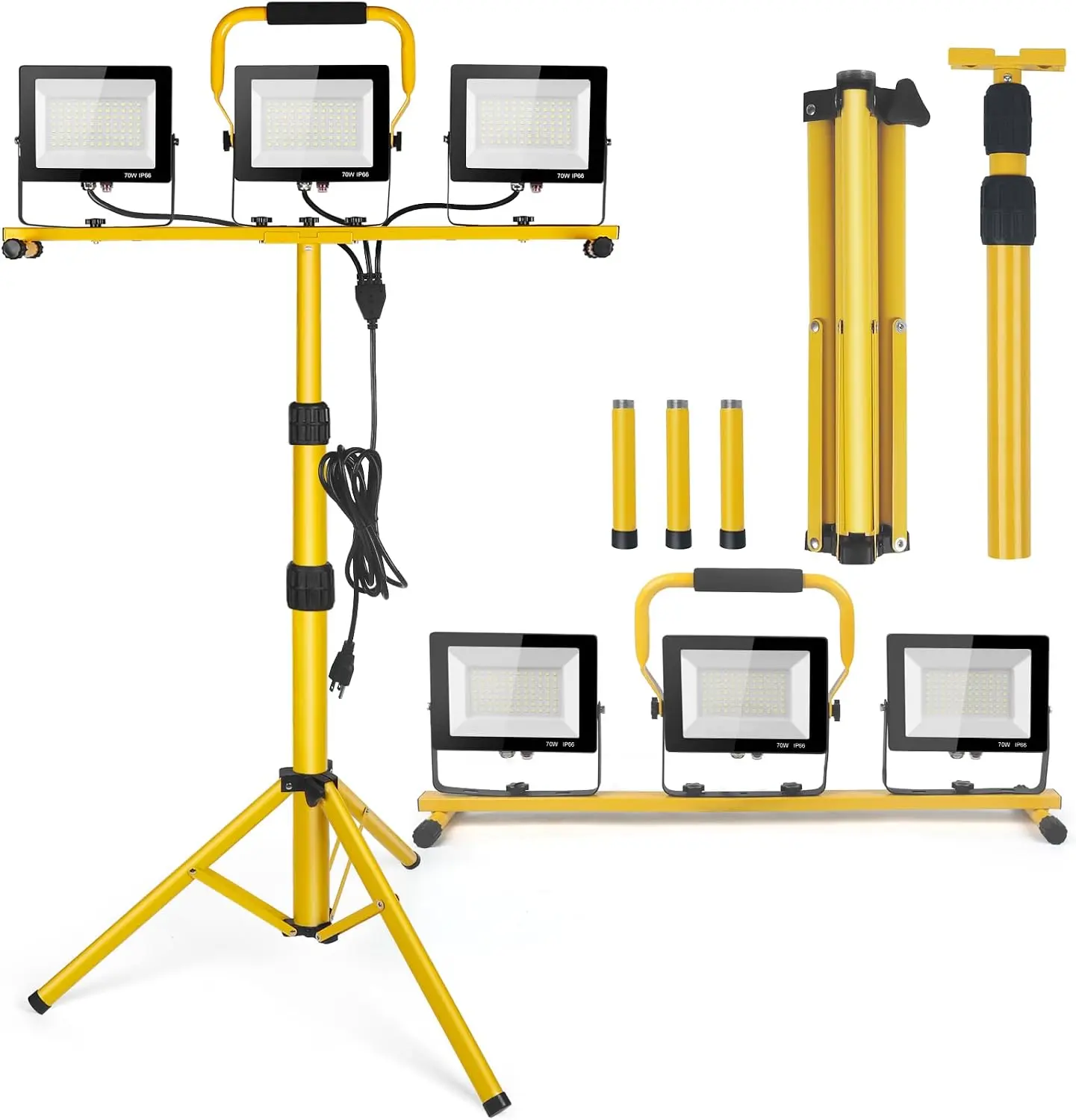 21000Lumen 3-Head LED Work Light with Tripod Stand - IP66 Waterproof Portable Light for Outdoor Indoor Job Site, Workshop Lighting