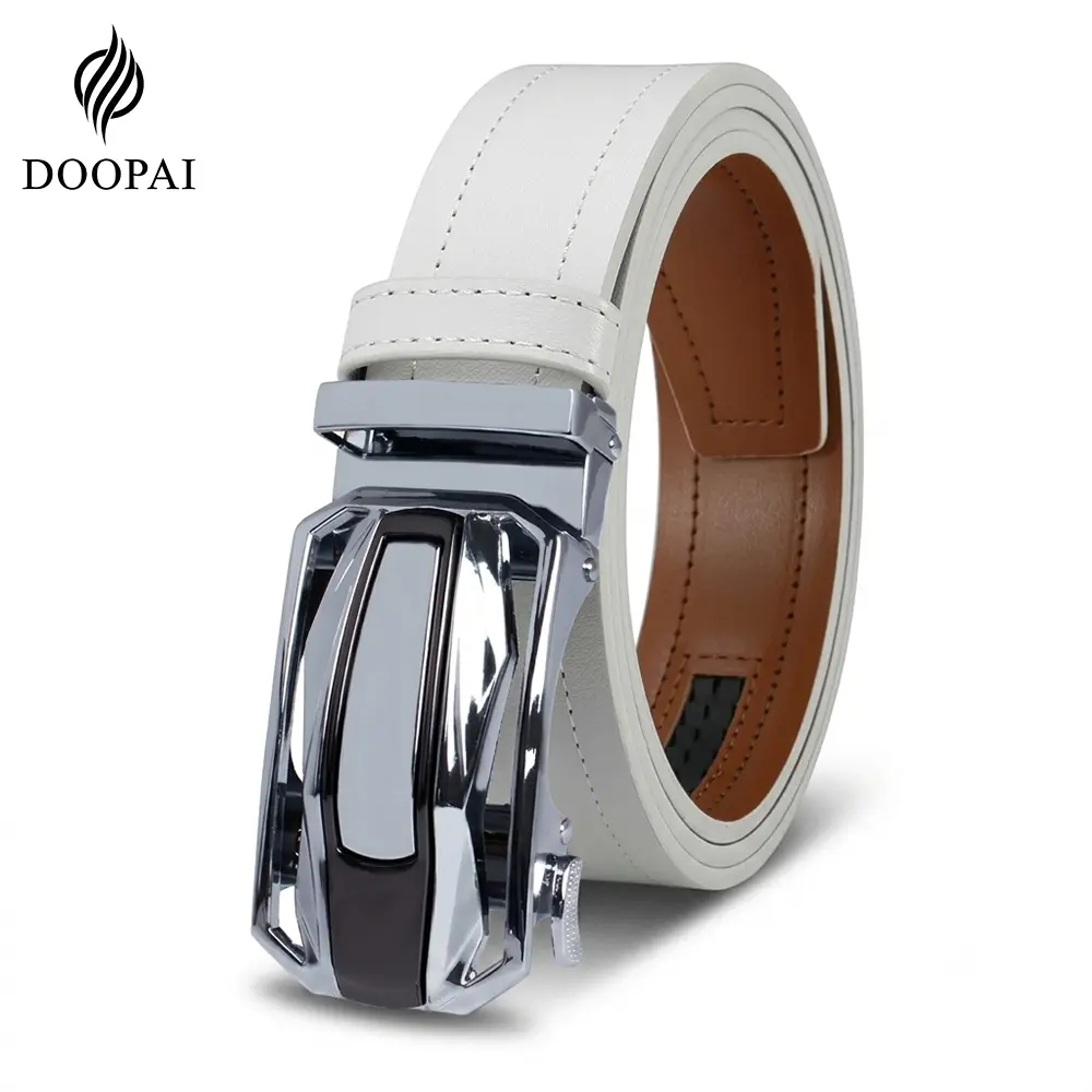 DOOPAI Mens Cowhide Leather Belt Classic Ratchet Belt with Automatic Buckle Easy to Use for Casual Dress No Holes Cut to Fit Business Belt