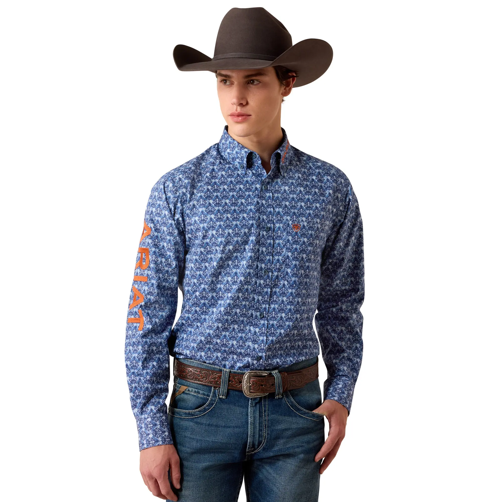 Ariat Men's Team Eric Blue Multi Ikat Print Fitted Shirt 10079535