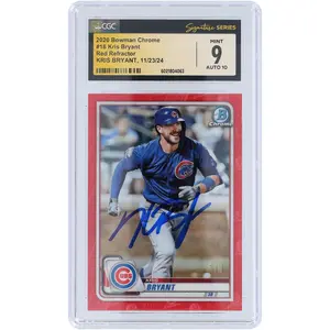 Kris Bryant Chicago Cubs Autographed 2020 Bowman Chrome Red Refractor #18 #3/5 CGC Fanatics Witnessed Authenticated 9/10 Card - Fanatics Authentic Certified