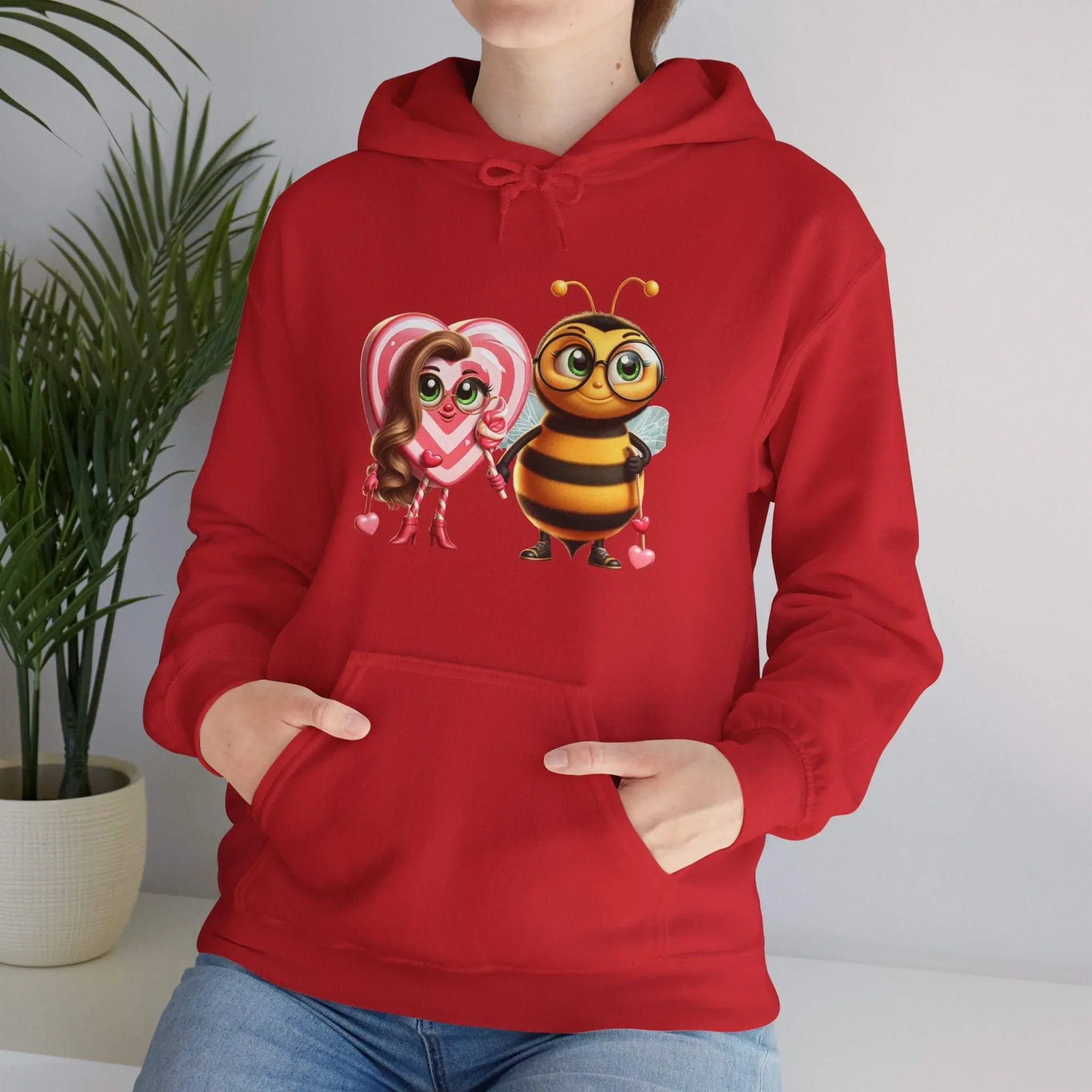 Bee My Valentine Unisex Hooded Sweatshirt Cotton Fabric