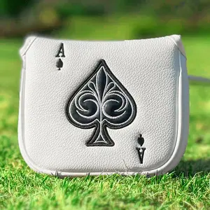 Spade Style Club Head Cover, Golf Putter Club Cover, Golf Mallet Putter Cover, PU Material, Advanced Embroidery, Fits Most Brands, Golf Accessories, Golf Equipment