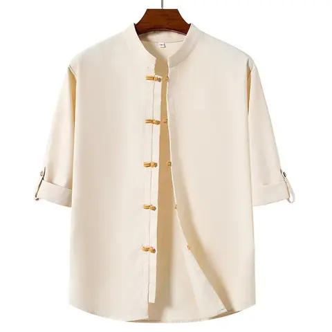 Zaitun Men's Linen Shirt Casual Buttons Down Roll-Up Sleeve Shirt Summer Zen Style T-shirts Kongfu Shirt Karate Shirt,summerwins,father'sdaygifts