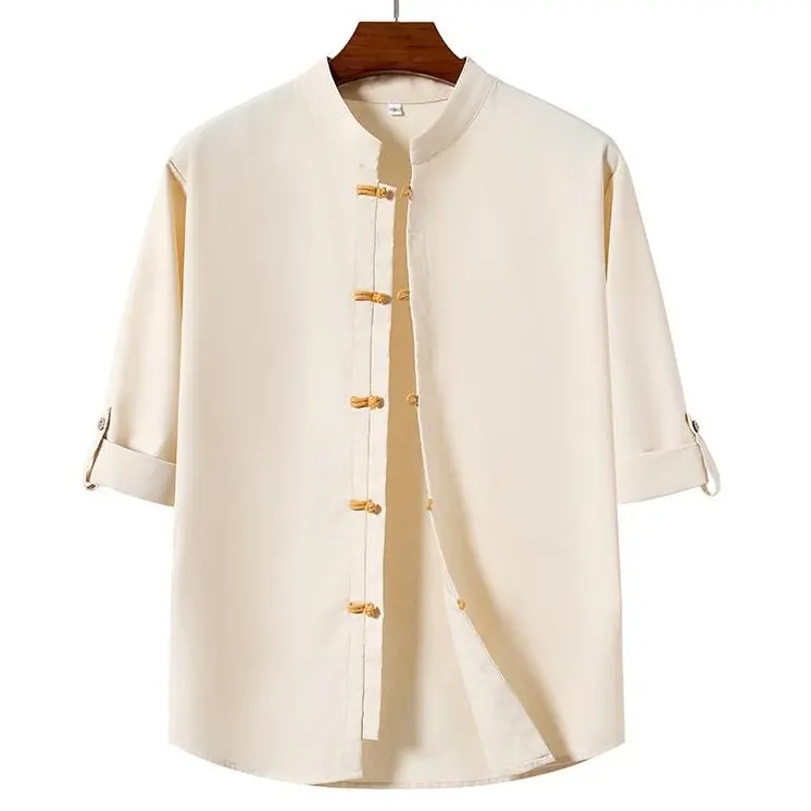 Zaitun Men's Linen Shirt Casual Buttons Down Roll-Up Sleeve Shirt Summer Zen Style T-shirts Kongfu Shirt Karate Shirt,summerwins,father'sdaygifts,back to school,back to school shopping