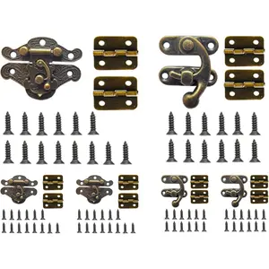 18 Sets Retro Jewelry Box Hinges, Latches and Hooks for Wooden Boxes - Antique Cabinet Furniture Hardware, Small Bronze Brass Latch Hinges, Bronze Tone(Catch*6 + Hinges*12)