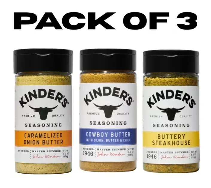 Kinder's Caramelized Onion Butter, 6.2 oz, Cowboy Butter, 6.4oz, Buttery Steakhouse, 5.5 oz, Buttery Variety Pack Seasoning, Spice, Flavor GMO, MSG-Free