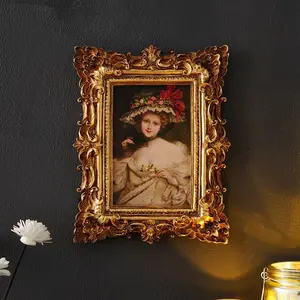 Rococo Style 3D Floral Frame, Resin Leaf Pattern Decorative Frame, Wall-Mountable & Tabletop, European Style Home Decor, Wedding Photo Frame