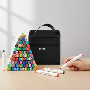 60/80 Colors Marker, 1 Set Portable Dual Tip Bullet & Chisel Art Marker Set with Bag, Crafts Art Supplies for Coloring, Drawing, Blending and Sketching, Art Markers Pen