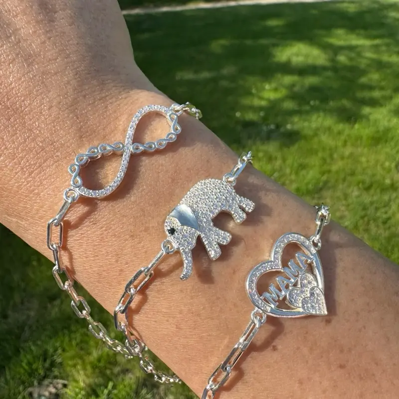 925 Sterling  Silver Elephant, Mama, Infinity Bracelets