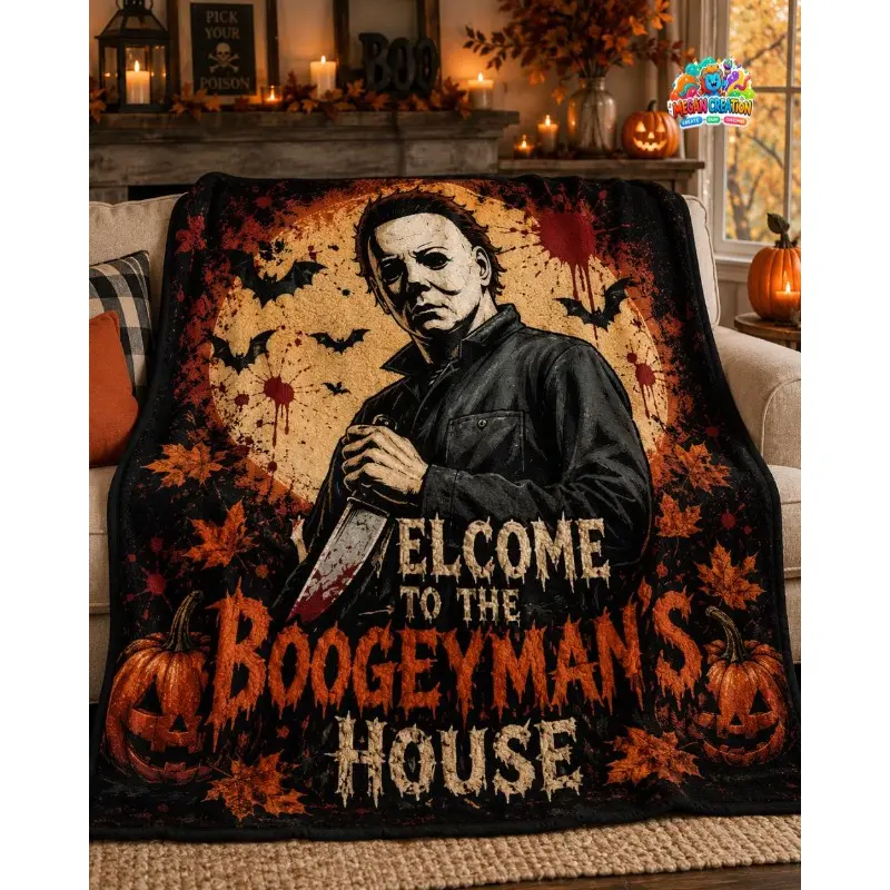 Michael Myers Halloween Fleece Blanket, Classic Slasher Horror Movie Blanket, Haddonfield Spooky Night Horror Fan, Horror Halloween Movie 05, Soft Cozy Flannel Throw for Sofa Couch Bed Bedroom Movie Night Decor Gift
