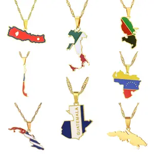 GGIRL Country Flag & Map Pendant Necklace For Women and Men| 14K Gold Plated Stainless Steel |Fashion Travel & Country Lover Jewelry,Perfect Creative Gift Giving For Daily/Anniversary