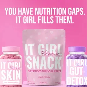It Girl Power Trio - Pink Strawberry Starburt Snack, Gut Health Gummies, Skin Gummies, Fitness Supplement, Vegan, Organic, Sugar-Free, 3 Bundle Pro Collagen Hydrating Beauty