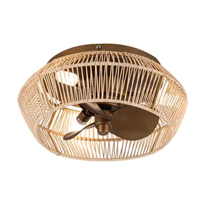 Parrot Uncle 14" Farmhouse DC Motor Flush Mount Reversible Iron Ceiling Fan with LED Lighting and Remote Control Rustic Iron Design Reversible Blades LED Light & Remote, Ideal for Farmhouse-Style Homes & Apartments