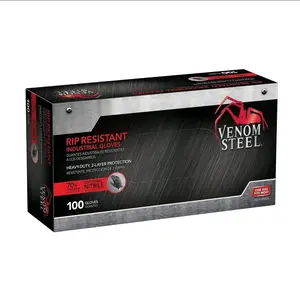 Venom Steel Industrial Nitrile Gloves, 6 mil, 2 Layer Rip Resistant,ONE SIZE 100 Count, Black