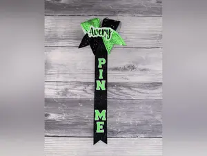 Neon Green & Black Rhinestone Pin Me Ribbon