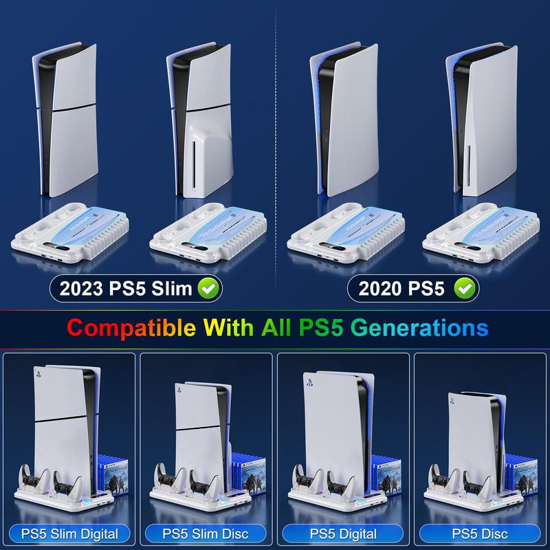 Ukor PS5 Cooling and Charging Dock for PlayStation 5 Standard & Slim Consoles Dual Controller Charger 3-Speed Fan RGB Lighting Headset Hook 3 USB Hubs Springtok Gaming Cooler Accessories ps5 accessories controller Organizer Wearable Headphones