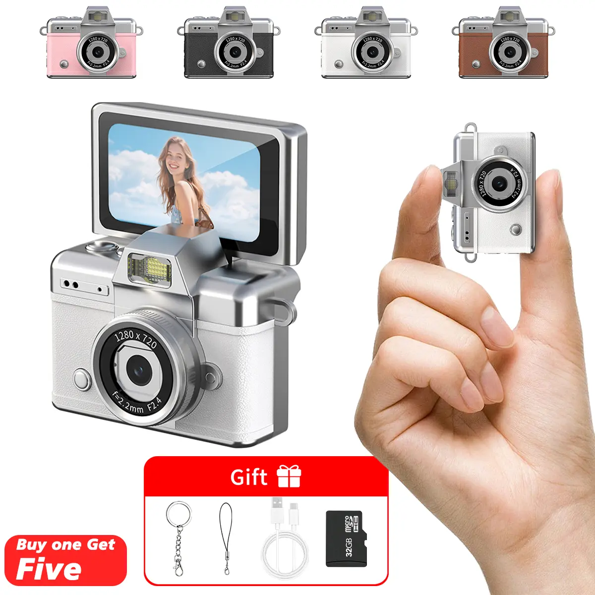 Thumb Digital Camera for Photography, 180° Flip Screen , Point and Shoot Pocket Camera,Anti-Shake Small Thumb Camera, Free 32GB Memory Card & Lanyard, Tech Gadget Gift for Students, Children, Beginners, Fashion Accessories Mini HD Keychain tiktokshopbackt
