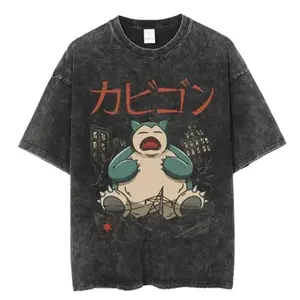 Snorlax Anime Japanese Mineral Washed Oversized Tee, Graphic Tee, Gifts for Him, Birthday, Christmas Menswear, Mens Clothing, Mens Tees, T-Shirt M81 U2M