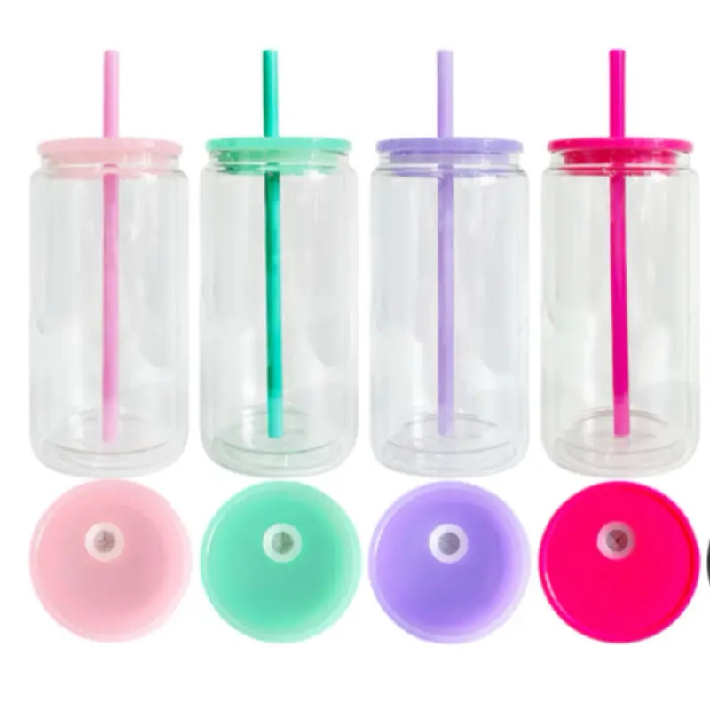 20 oz Acrylic Snow Globe Tumblers with Colorful Lids and Straws for Stylish Drinkware