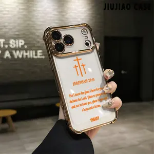 JEREMIAH 29:11 "Cross" Orange Pattern four-corner drop-proof TPU phone case for iPhone 17 Pro Max Air 16 Pro Max 15 14 13 12 11 Plus Simple and stylish camera protection Shockproof Anti-Drop Durable Case