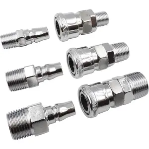 Air Coupler and Plug Kit, Industrial Type C Air Hose Fittings, Compressor Pneumatic Connector, SM20/30/40 + PM20/30/40 Quick-Connect Accessories Kit, Pack of 6