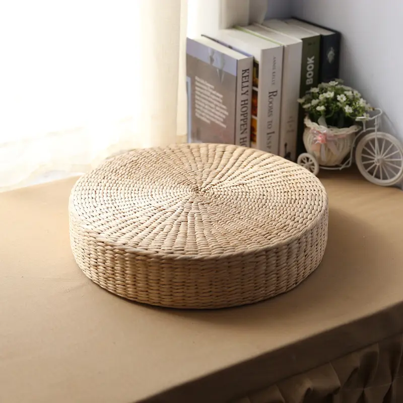 Durable Round Shape Bohemian Look Straw Patio Chair Cushion - 1pc - 11.81*11.81*1.96inch (11.8x1.96 in), Vintage Woven Eco-Friendly Handmade Polyester Tatami Floor Pillow, 1 Pack, Hand Wash, Natural Home Supply