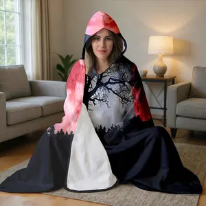 Moon Wolf Howl Hooded Blanket, Flannel Wearable Magic Blanket, Soft Warm Wrap, Cozy Hooded Blanket, Perfect for Home Leisure, TV, Reading, Gaming, Travel, Office