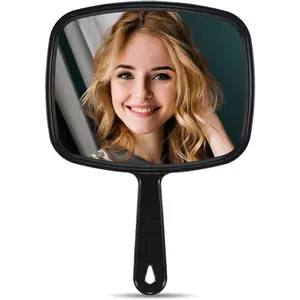 Hand Mirror, Barber Hairdressing Handheld Mirror with Handle for Salon, Square, Black, Medium