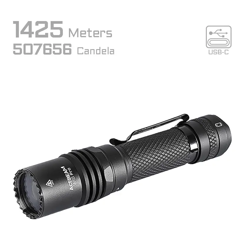 Acebeam W10 Pro Rechargeable Flashlight, 1425m Beam Distance White Laser LEP Flashlight, USB-C Rechargeable, Water & Impact Resistant Light for Camping, Hunting, Home Use & Gifting
