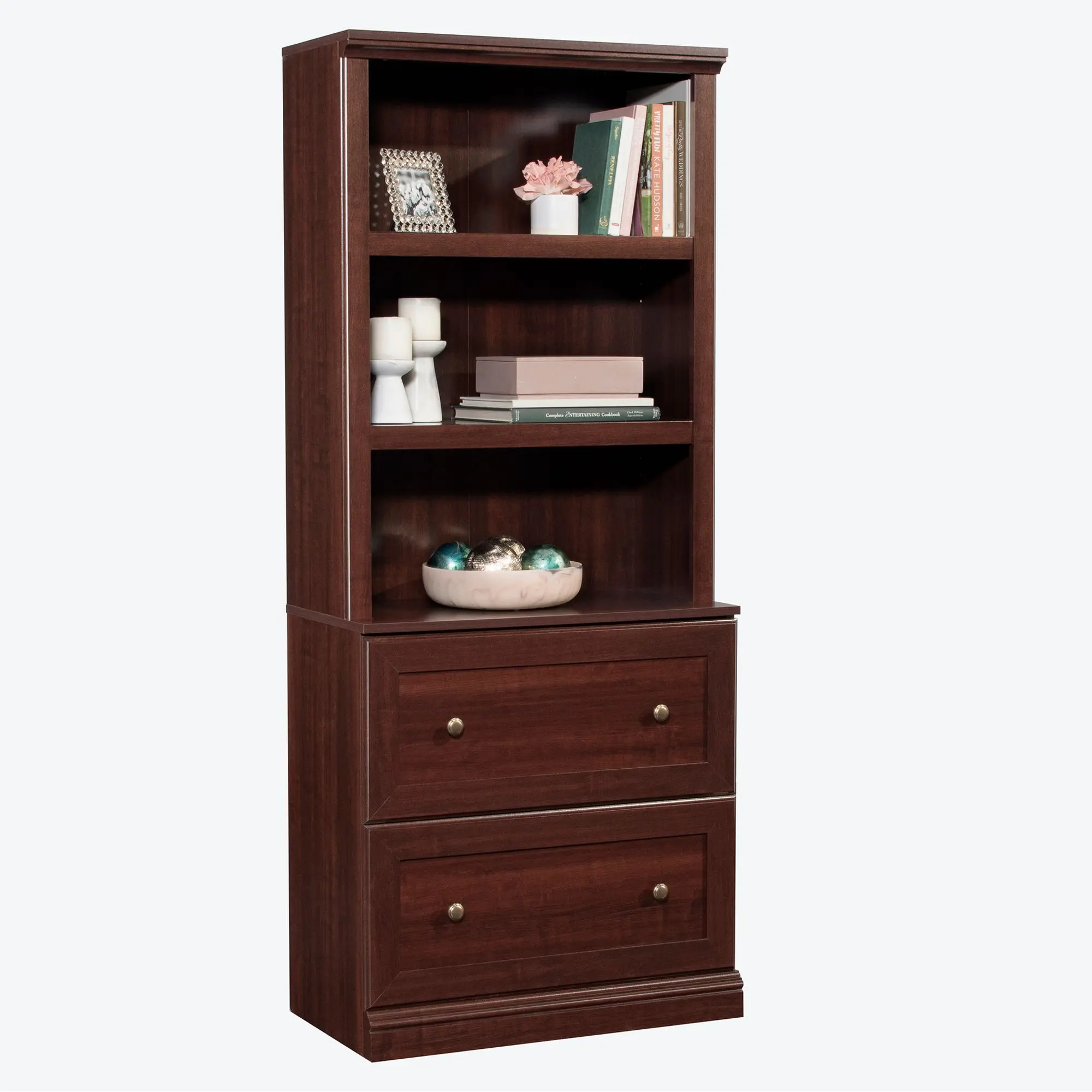 Sauder Indoor Bookshelf - Smooth-Glide Drawers, Adjustable Shelves, Multi-Purpose Storage Rack, Book Nook, Collectibles Display, Family Friendly, Clean Aesthetic, Small Room Ideas, Bookshelf With Drawers